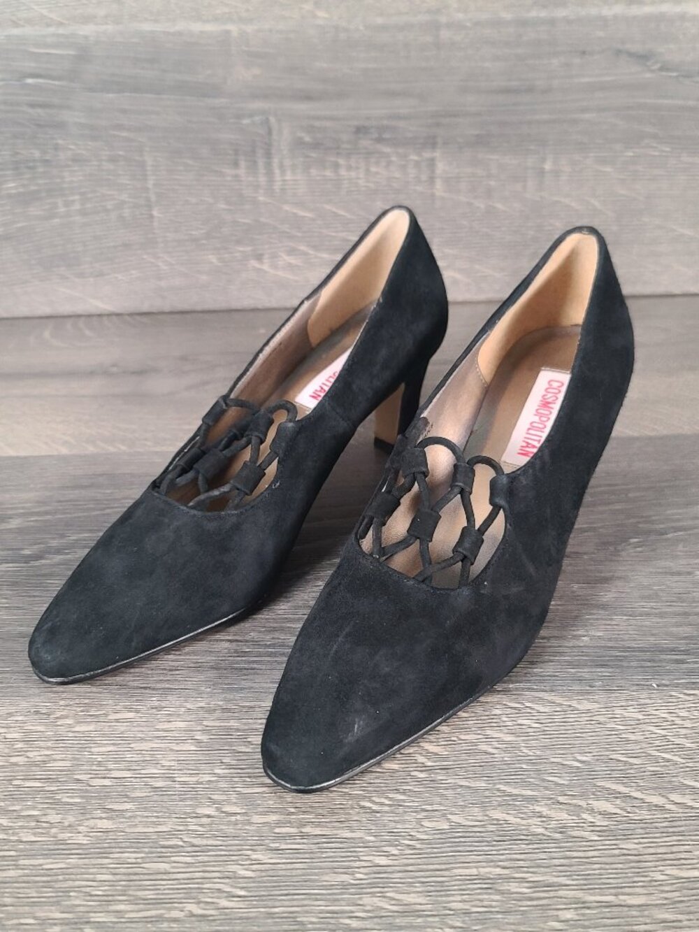 Cosmopolitan Women’s Size 9.5B Induce Black Suede Webbed Slip On Heels